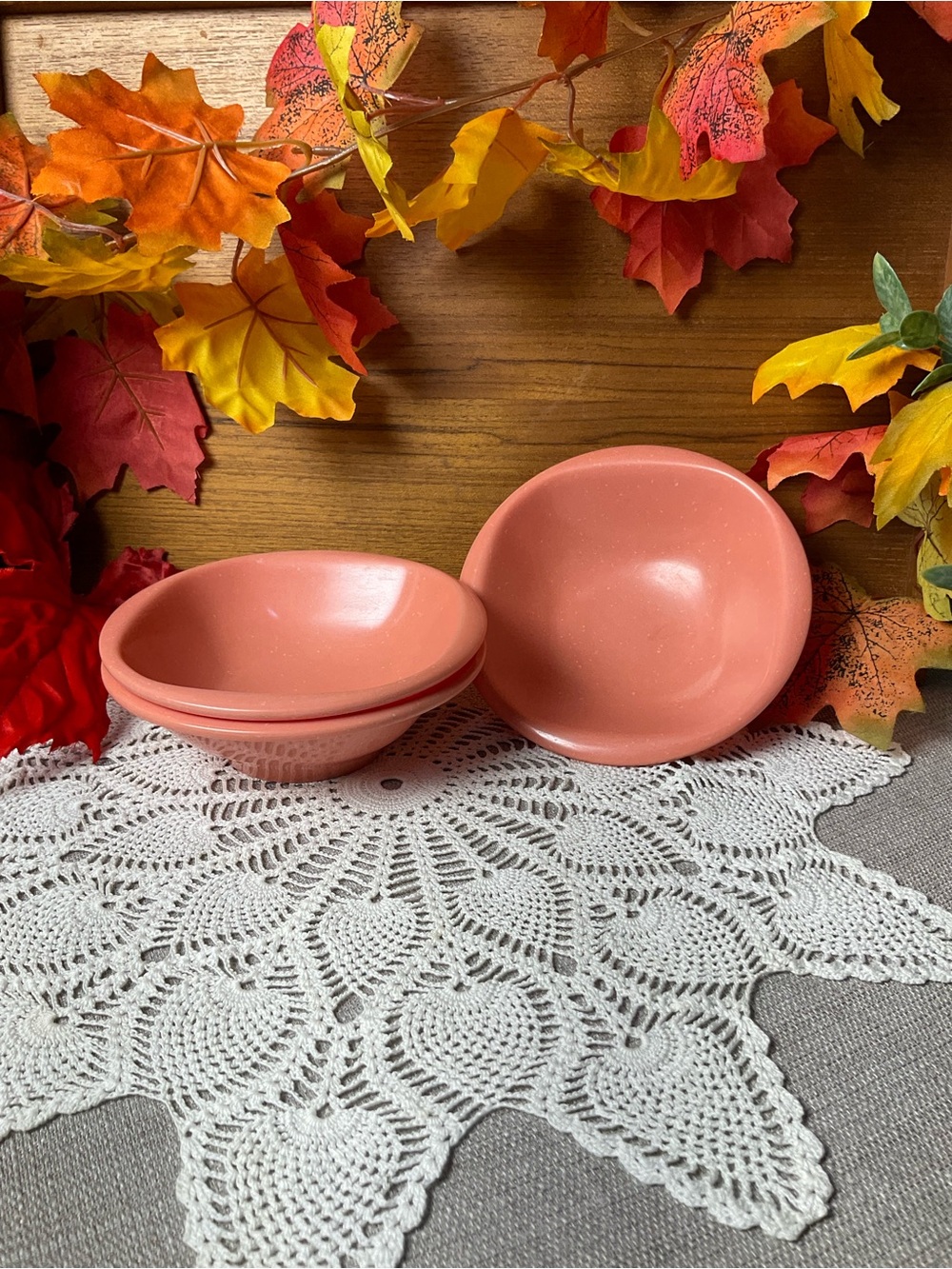 Vintage Boontonware 1303-10 Salmon Pink Speckled Bowls Set of 3 Made in the USA